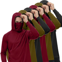 HOVSIYLA 6 Pack Mens Sun Protection Fishing Hoodie with Face Mask Long Sleeve Compression Work Shirt Construction Quick Dry,Travel Essentials,Camping Essentials