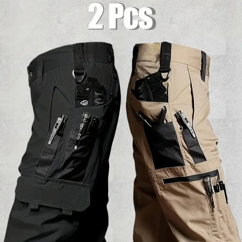 Men'S Durable Outdoor Training Pants, Men'S Multi-Pocket Work Pants, Men'S Solid Color and Printed Pocket Zipper Waterproof Tactical Cargo Pants without Belt, Regular Fit Sports Pocket Durable Autumn Pants. Casual Street Trousers