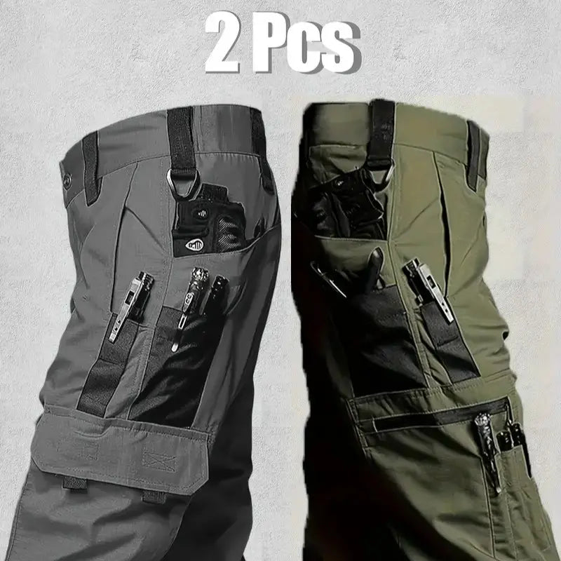 Men'S Durable Outdoor Training Pants, Men'S Multi-Pocket Work Pants, Men'S Solid Color and Printed Pocket Zipper Waterproof Tactical Cargo Pants without Belt, Regular Fit Sports Pocket Durable Autumn Pants. Casual Street Trousers