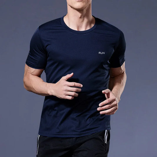 Men Fitness Gym T-Shirt Quick Dry Sport Running Shirts Man Short Sleeve Bodybuilding Top Training Football Jersey Man Sportswear