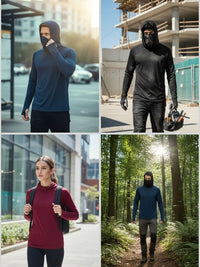 HOVSIYLA 6 Pack Mens Sun Protection Fishing Hoodie with Face Mask Long Sleeve Compression Work Shirt Construction Quick Dry,Travel Essentials,Camping Essentials