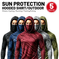 6-Piece Set Men'S Outdoor Work Sun Protection Clothing with Sun-Blocking Hoodie, Featuring Built-In Face Mask and Neck Guard, Breathable Long-Sleeve Hoodie,Back to School,Back to School Shopping