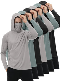 HOVSIYLA 6 Pack Mens Sun Protection Fishing Hoodie with Face Mask Long Sleeve Compression Work Shirt Construction Quick Dry,Travel Essentials,Camping Essentials