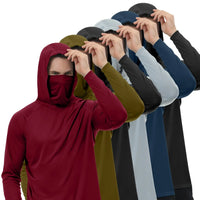 HOVSIYLA 6 Pack Mens Sun Protection Fishing Hoodie with Face Mask Long Sleeve Compression Work Shirt Construction Quick Dry,Travel Essentials,Camping Essentials
