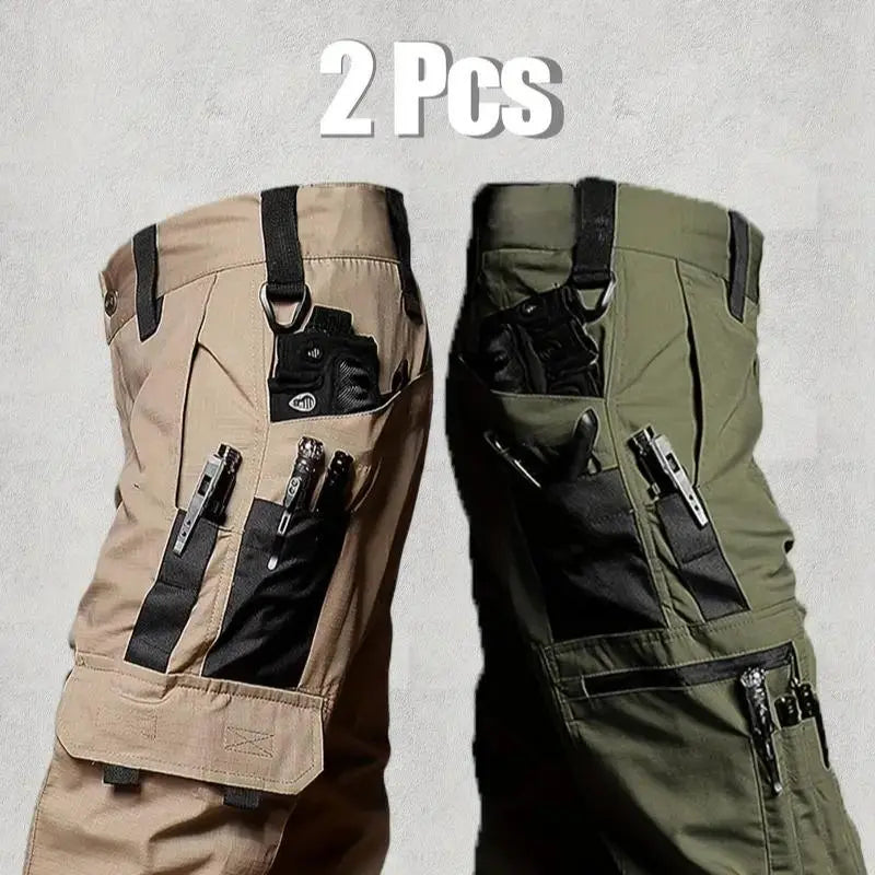 Men'S Durable Outdoor Training Pants, Men'S Multi-Pocket Work Pants, Men'S Solid Color and Printed Pocket Zipper Waterproof Tactical Cargo Pants without Belt, Regular Fit Sports Pocket Durable Autumn Pants. Casual Street Trousers