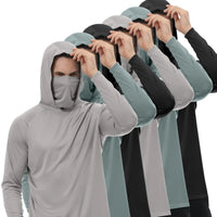 HOVSIYLA 6 Pack Mens Sun Protection Fishing Hoodie with Face Mask Long Sleeve Compression Work Shirt Construction Quick Dry,Travel Essentials,Camping Essentials