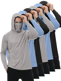 HOVSIYLA 6 Pack Mens Sun Protection Fishing Hoodie with Face Mask Long Sleeve Compression Work Shirt Construction Quick Dry,Travel Essentials,Camping Essentials
