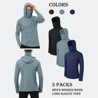 3/6 Pack Men'S Casual Hoodie Pullovers Multicolored Long Sleeve Lightweight Sun Protection Soft Breathable Quick Drying Hoodies with Mask Comfort Multi-Occasion Wear Menswear Set Stylish Tops Workwear with Face Mask Summerwins Fathers Day Gift Ideas Sum