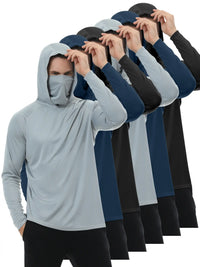 HOVSIYLA 6 Pack Mens Sun Protection Fishing Hoodie with Face Mask Long Sleeve Compression Work Shirt Construction Quick Dry,Travel Essentials,Camping Essentials