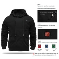Mens USB Heated Hoodie Winter Electric Heating Sweatshirt Thermal Warm Clothing Outdoor Casual Charging Apparel
