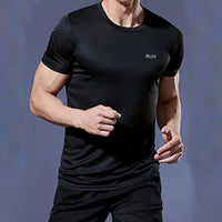 Men Fitness Gym T-Shirt Quick Dry Sport Running Shirts Man Short Sleeve Bodybuilding Top Training Football Jersey Man Sportswear