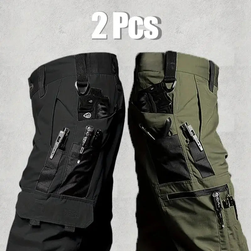 Men'S Durable Outdoor Training Pants, Men'S Multi-Pocket Work Pants, Men'S Solid Color and Printed Pocket Zipper Waterproof Tactical Cargo Pants without Belt, Regular Fit Sports Pocket Durable Autumn Pants. Casual Street Trousers
