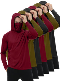HOVSIYLA 6 Pack Mens Sun Protection Fishing Hoodie with Face Mask Long Sleeve Compression Work Shirt Construction Quick Dry,Travel Essentials,Camping Essentials