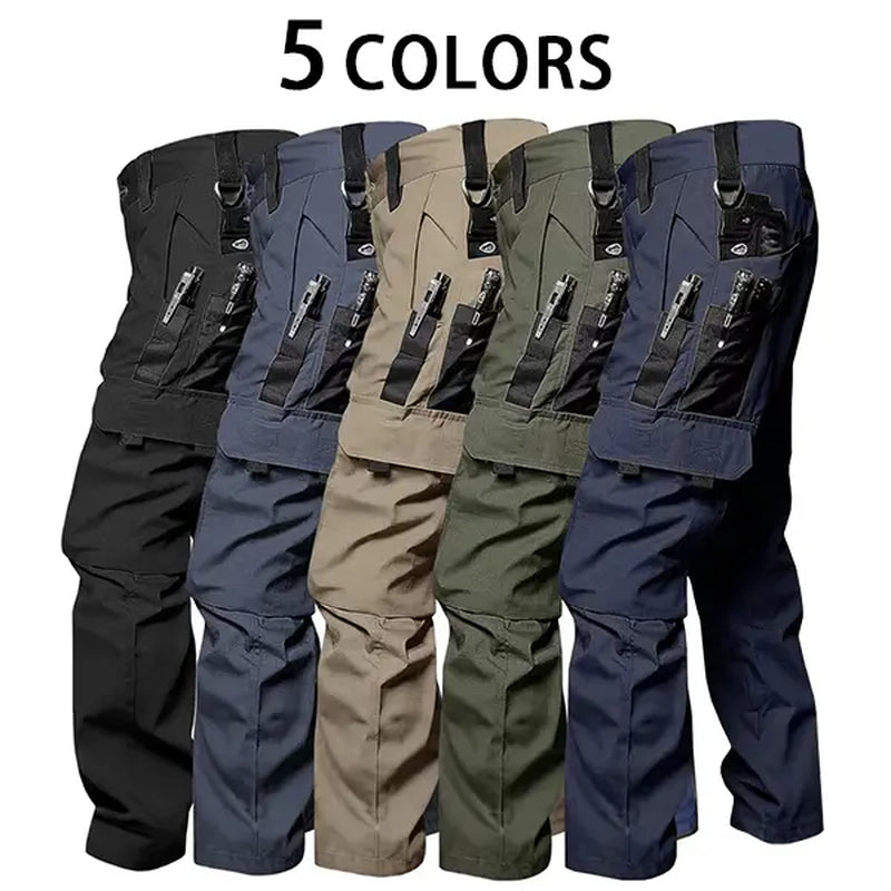 Men'S Durable Outdoor Training Pants, Men'S Multi-Pocket Work Pants, Men'S Solid Color and Printed Pocket Zipper Waterproof Tactical Cargo Pants without Belt, Regular Fit Sports Pocket Durable Autumn Pants. Casual Street Trousers