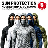 6-Piece Set Men'S Outdoor Work Sun Protection Clothing with Sun-Blocking Hoodie, Featuring Built-In Face Mask and Neck Guard, Breathable Long-Sleeve Hoodie,Back to School,Back to School Shopping