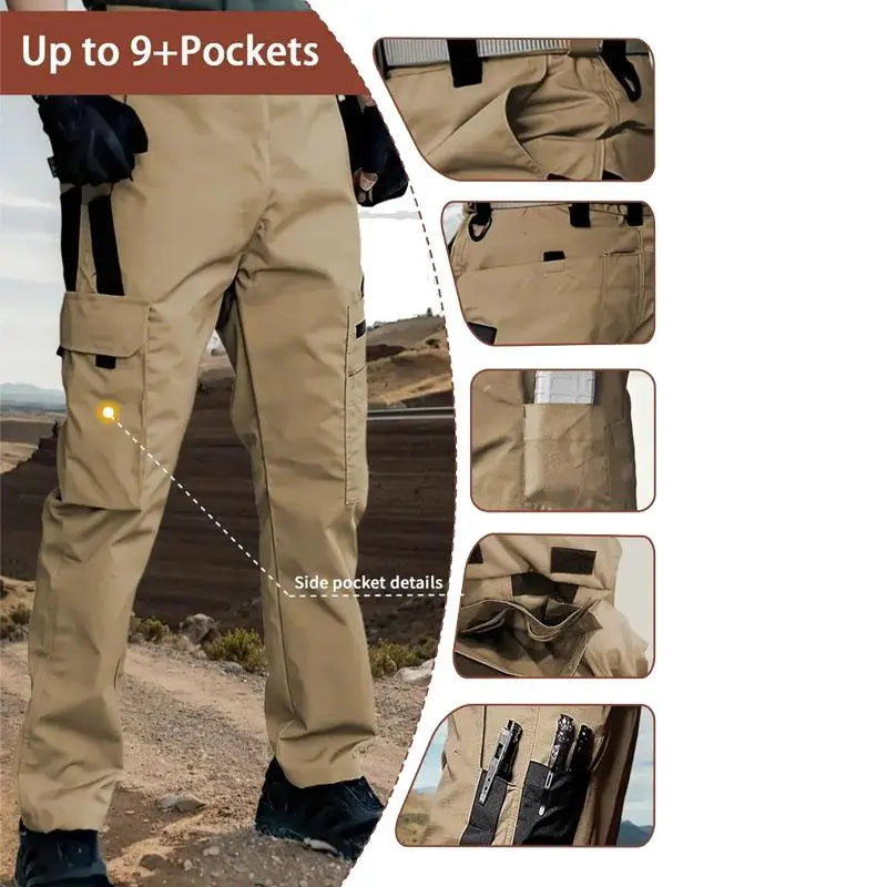 Men'S Durable Outdoor Training Pants, Men'S Multi-Pocket Work Pants, Men'S Solid Color and Printed Pocket Zipper Waterproof Tactical Cargo Pants without Belt, Regular Fit Sports Pocket Durable Autumn Pants. Casual Street Trousers