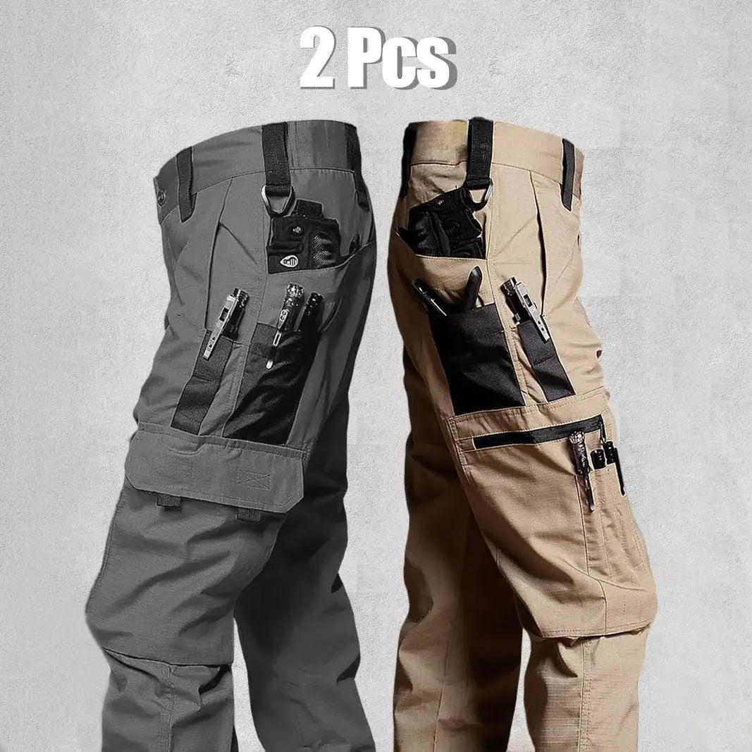 Men'S Durable Outdoor Training Pants, Men'S Multi-Pocket Work Pants, Men'S Solid Color and Printed Pocket Zipper Waterproof Tactical Cargo Pants without Belt, Regular Fit Sports Pocket Durable Autumn Pants. Casual Street Trousers