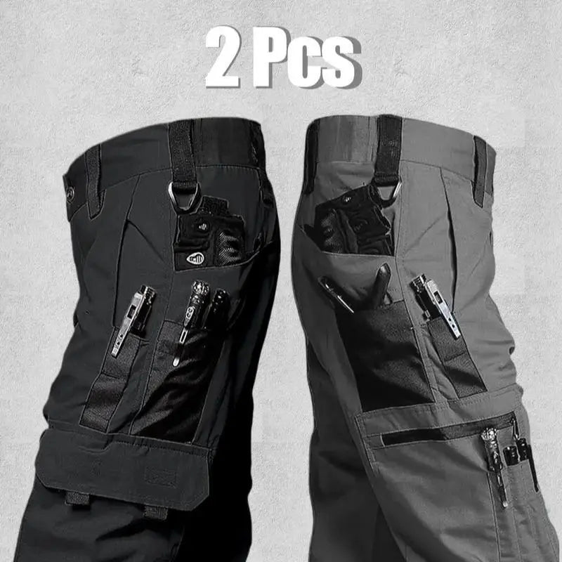 Men'S Durable Outdoor Training Pants, Men'S Multi-Pocket Work Pants, Men'S Solid Color and Printed Pocket Zipper Waterproof Tactical Cargo Pants without Belt, Regular Fit Sports Pocket Durable Autumn Pants. Casual Street Trousers