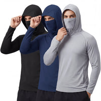 6-Piece Set Men'S Outdoor Work Sun Protection Clothing with Sun-Blocking Hoodie, Featuring Built-In Face Mask and Neck Guard, Breathable Long-Sleeve Hoodie,Back to School,Back to School Shopping