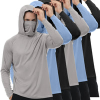 HOVSIYLA 6 Pack Mens Sun Protection Fishing Hoodie with Face Mask Long Sleeve Compression Work Shirt Construction Quick Dry,Travel Essentials,Camping Essentials